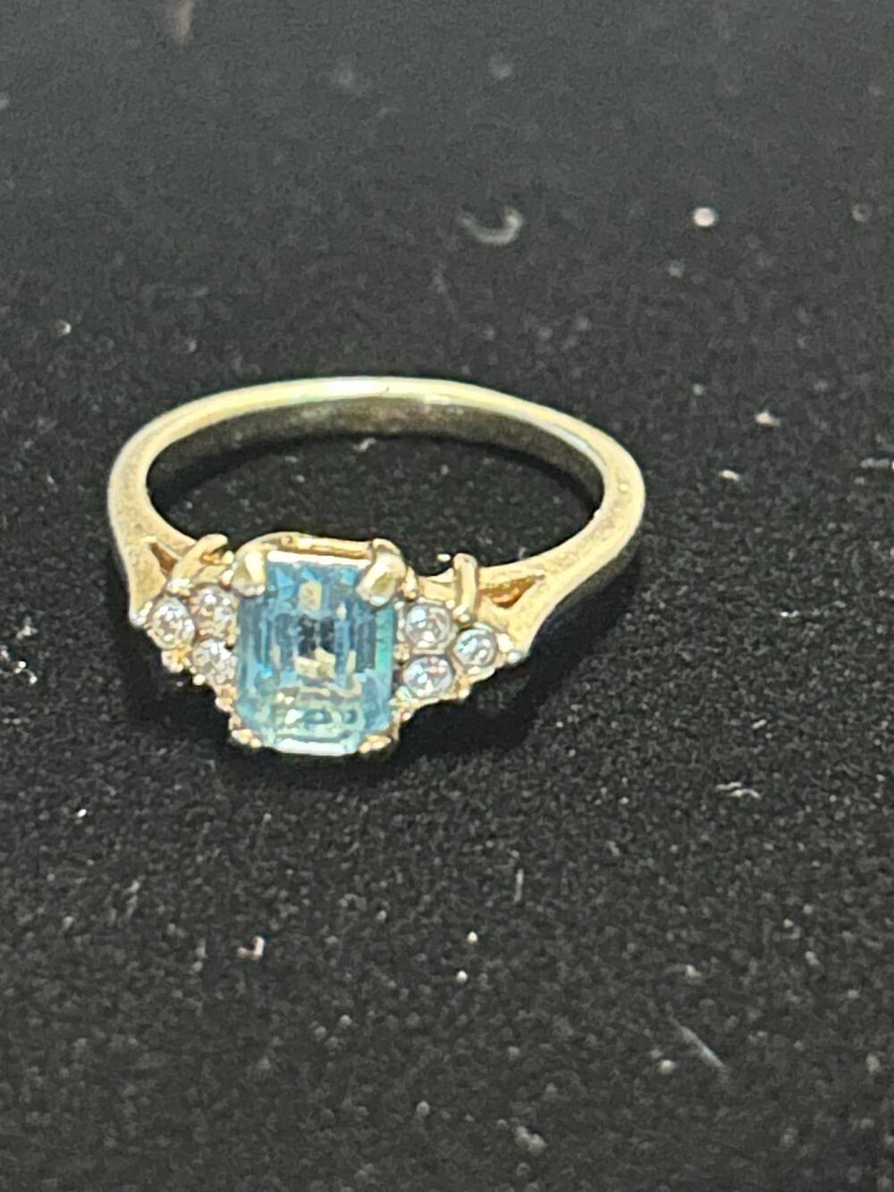Vintage Blue Statement Fashion Ring, Gold Tone, Size 9.5